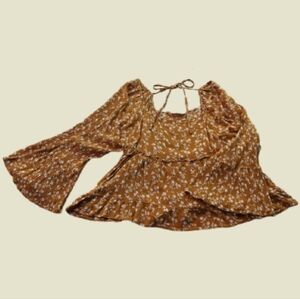 Peach Love California Floral Mustard Blouse